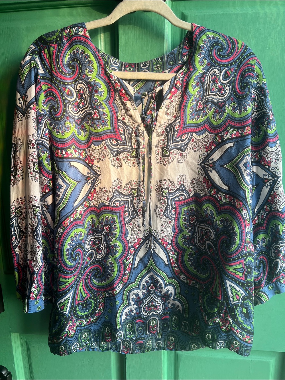 Talbots Paisley Tunic Top in Blue, Green, Pink and Cream
